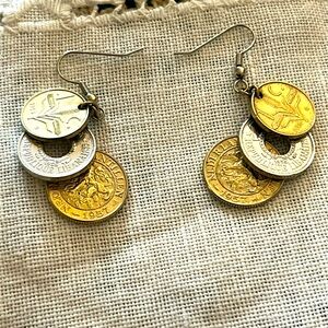 Vintage 1950’s Coin Drop Earrings Mexico Netherlands and Lebanese